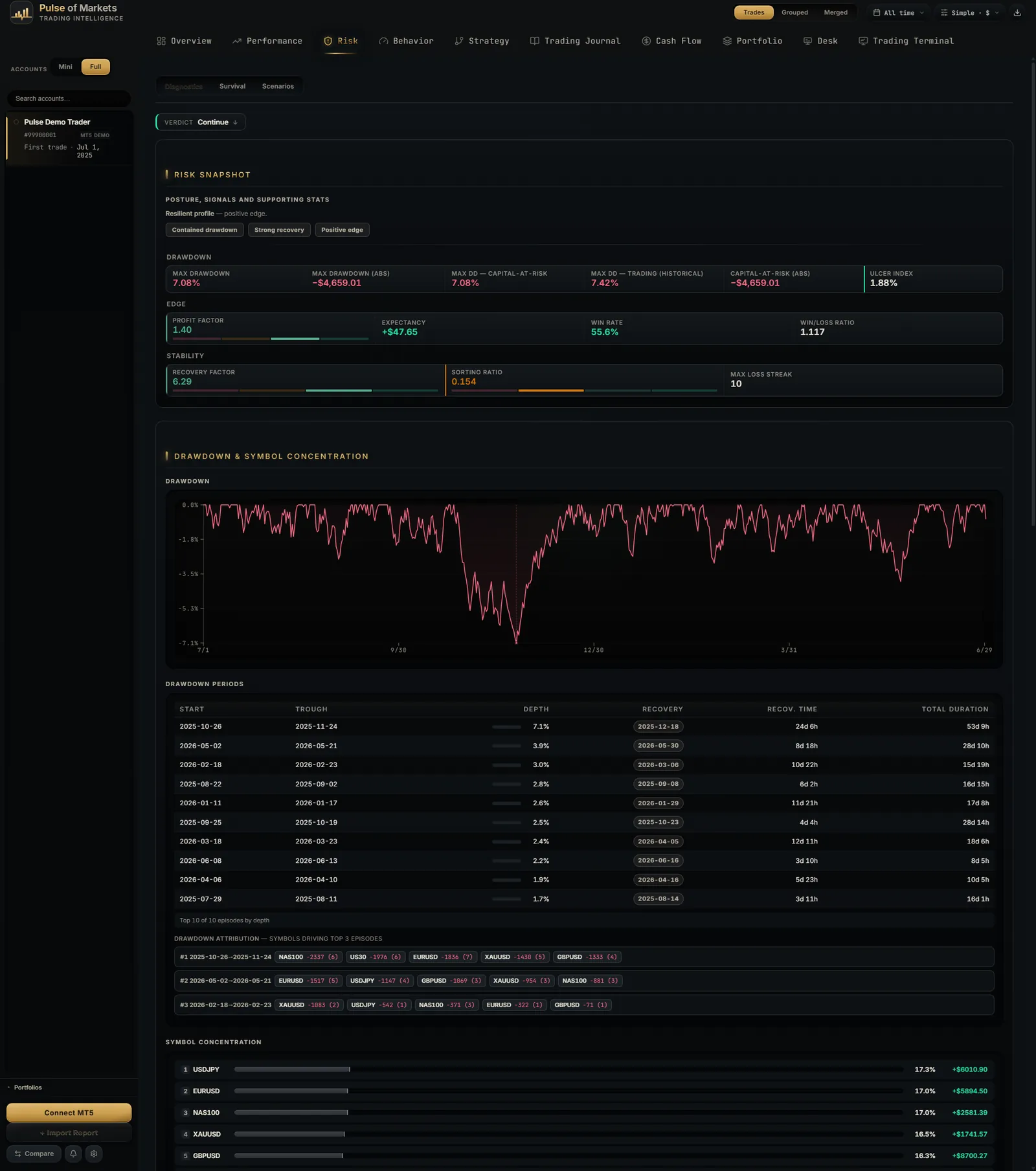 Top of the Risk tab captured from the verified application build